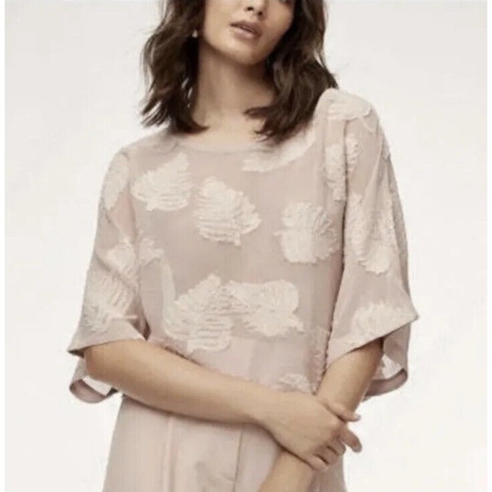 Wilfred Aritzia Blaze Shirt White Blouse Leaf Floral Semi Sheer Cropped Size S